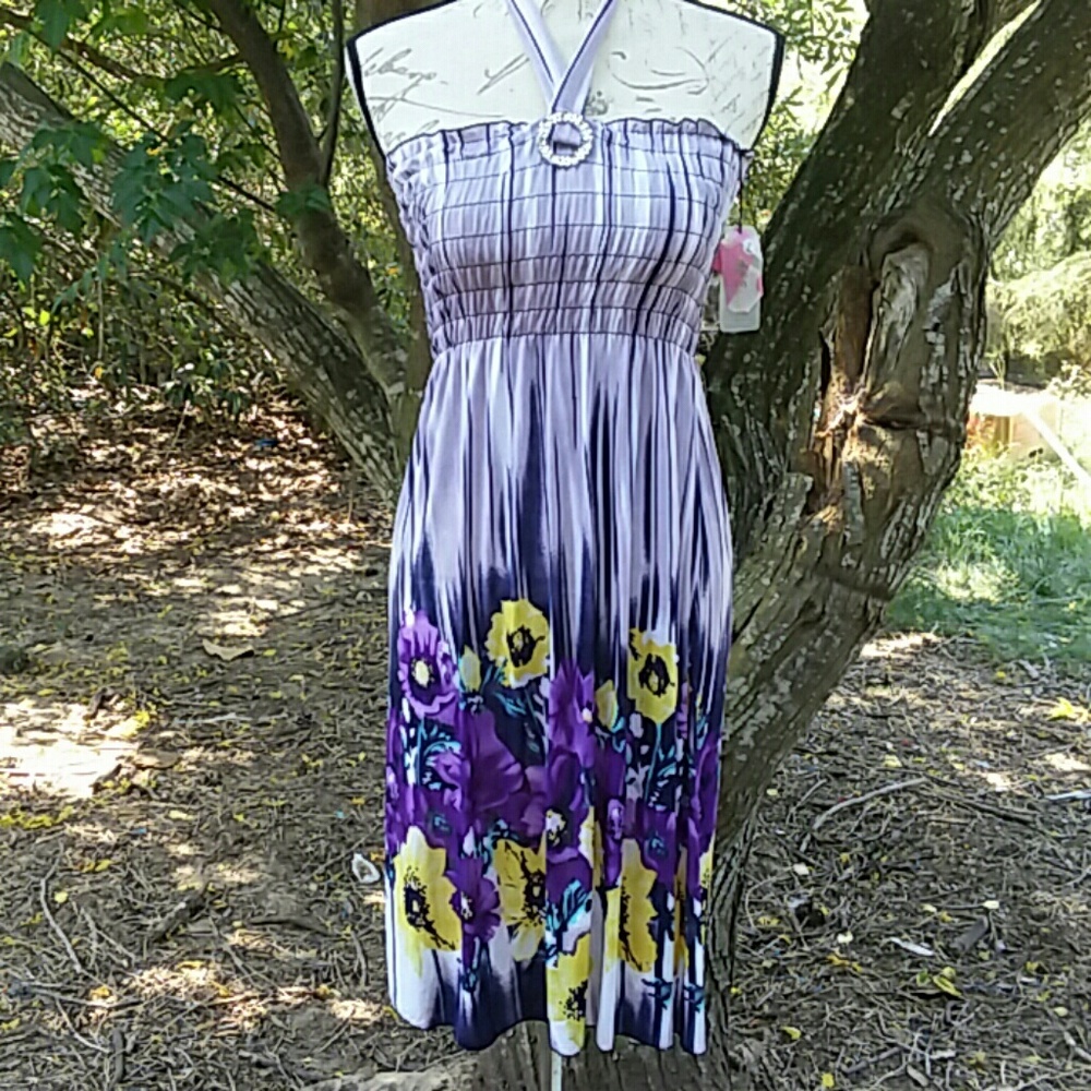 ACE Purple Yellow Flower Summer Maxi Dress Size L